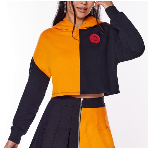 Naruto Shippuden Cropped Hoodie – Orange & Black – Uzumaki Spiral – S - Picture 2 of 5